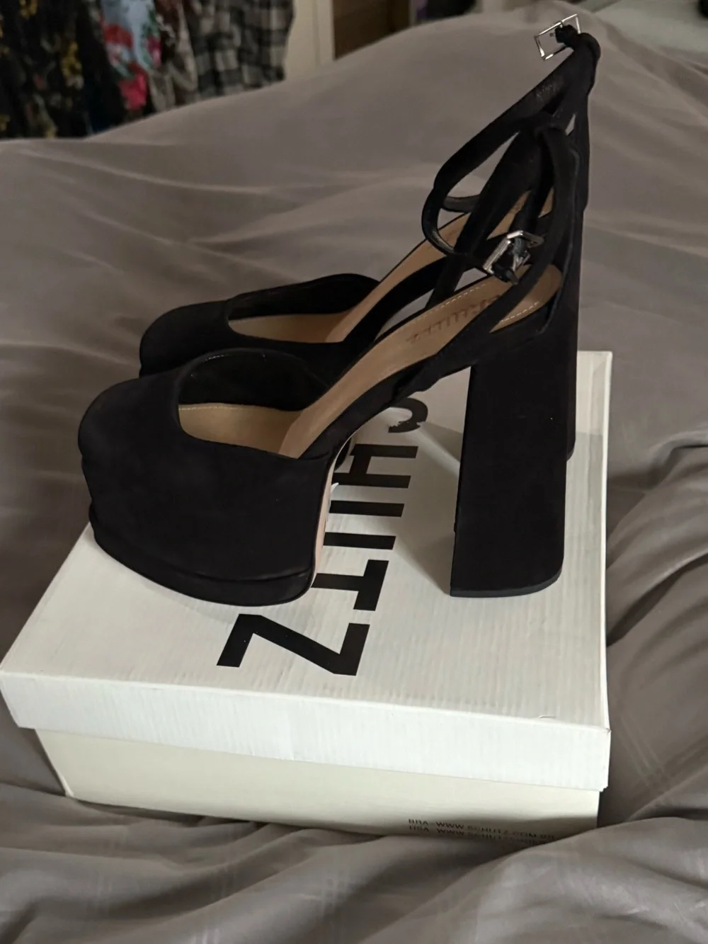 Schutz Luan Black Nubuck Platform Heels Block Pump Size [Insert Size]